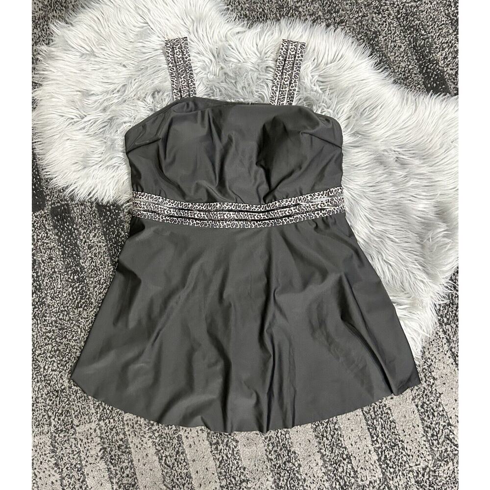 Leopard‎ Accented Black Skirted One Piece Swim Suit Size 3XL